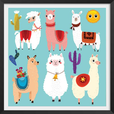 Affiche enfant lamas cartoon alpaga HEXOA
