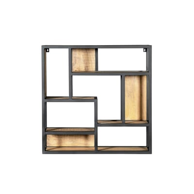 Etagère murale design carré bois clair métal noir RIVANO PIER IMPORT
