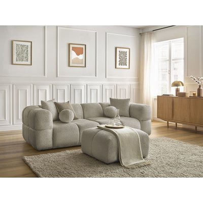 Canapé droit fixe 3 places en tissu texturé avec pouf, CRISTINA BOBOCHIC