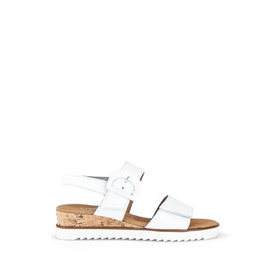 Sandale en cuir lisse à talon compensé recouvert GABOR