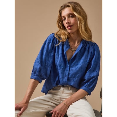 Blouse coton brodée fleurs 3D CYRILLUS