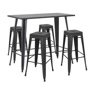 Table haute de jardin et 4 tabourets en métal, NEW YORK OVIALA