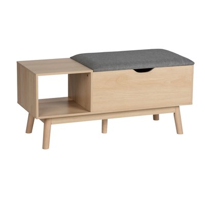 Banc d'entrée Edda avec coffre de rangement et niche ouverte - Gris et bois WENKO