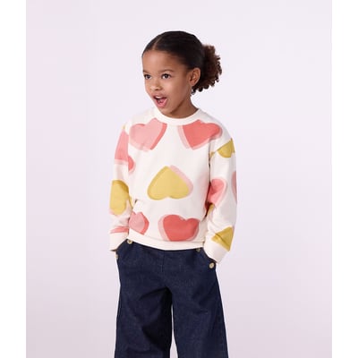 Heart Print Cotton Sweatshirt PETIT BATEAU