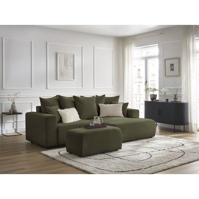 Canapé d'angle convertible 5 places en tissu chiné avec pouf, ATILLA BOBOCHIC