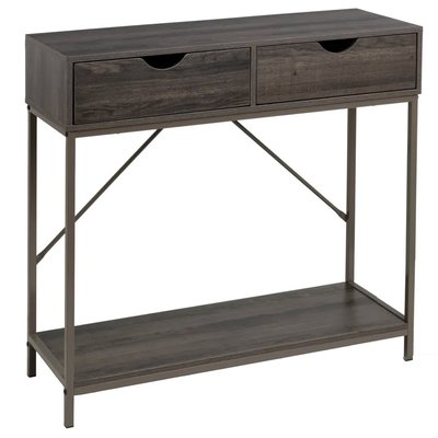 Console d'entrée en bois et métal gris 2 Tiroirs 80x30x75cm WADIGA