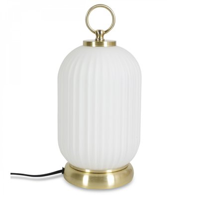 Lampe à Poser Rétro Métal Doré et Verre Blanchi Façon Lanterne WADIGA
