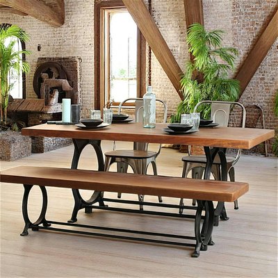 Table à manger style industriel bois recyclé et pieds métal 180x90cm LEEDS PIER IMPORT