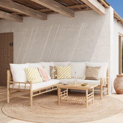 Canapé d'angle de jardin 4/5 places en bambou et coussins - VADELLA RENDEZ-VOUS DÉCO