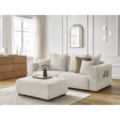 Canapé droit fixe 4 places en tissu chiné avec pouf, SIDONIE BOBOCHIC