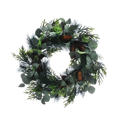 56cm Nordic Lights Eucalyptus & Pinecones Wreath SO'HOME