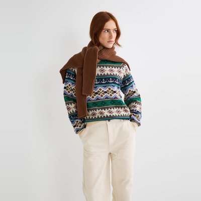 Pull col rond jacquard contenant de la laine MONOPRIX