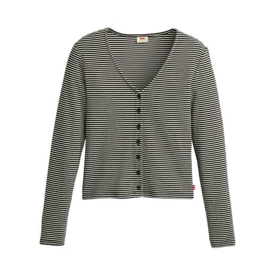 Gilet en coton noir et écru rayé avec un col v et des manches longues LEVI'S