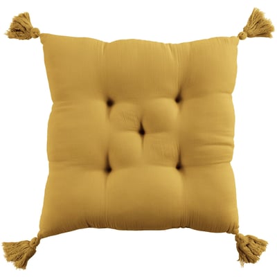 Coussin de chaise 40x40 cm Gaze de coton avec pompons Safran EDEN