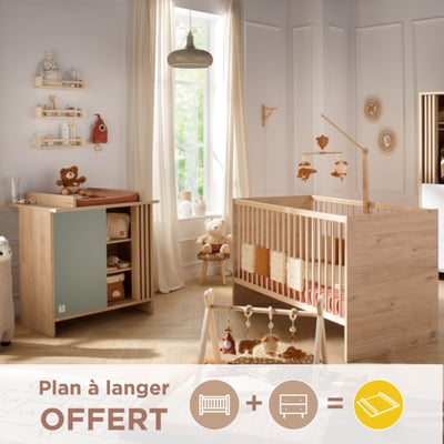 Chambre bébé, Lit évolutif et Commode à langer avec claustra SAUTHON