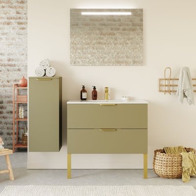 Ensemble vasque intégrée 2 tiroirs + miroir - VENICE HOMIFAB