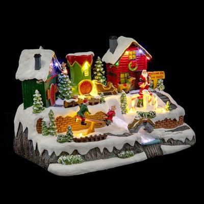 Village lumineux jeux de lutins 13 LED long 31 cm musical à mouvement ATMOSPHERA
