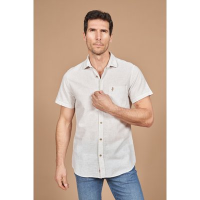 Chemise manches courtes à rayures en lin MCS