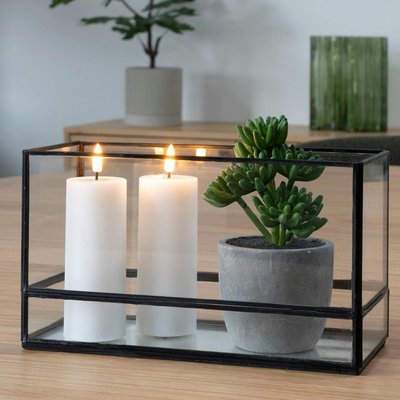 Lanterne bougeoir en verre/métal noir - forme rectangulaire PIER IMPORT