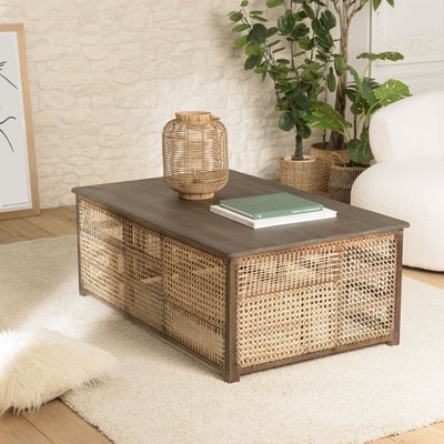 Table basse ethnique bois foncé et cannage MAURAI PIER IMPORT