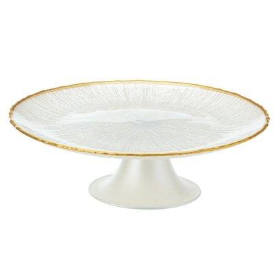 Présentoir à gâteau ou tarte sur pied blanc et liseré doré 21x21x10cm WADIGA