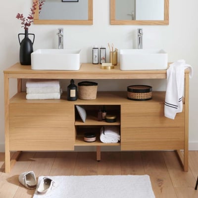 Ensemble meuble double vasque 140 cm + Vasques + Robinets ATOLL MOB IN