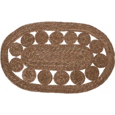 Tapis Descente de lit Ovale Tressé en  Jute Motifs Cercles - 80x50cm WADIGA