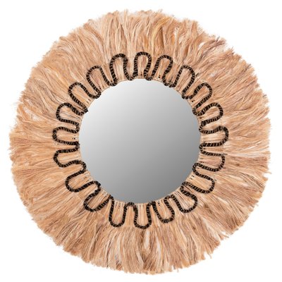 MIROIR ROND AVEC CADRE EN FIBRES D'ABACA COULEUR NATUREL-NOIR Φ100cm.HM7749 STELLAMEUBLES
