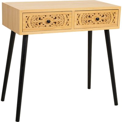 console en bois naturel contemporain deux tiroirs sculptés RECOLLECTION