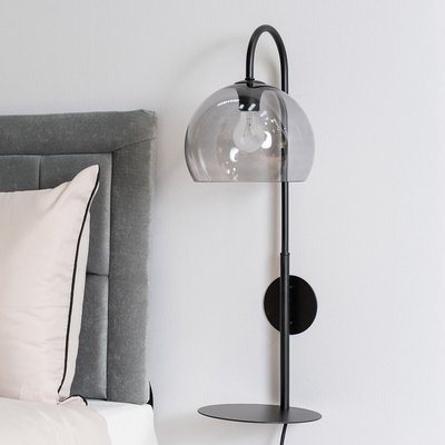 Smoked Glass Globe Shade Wall Light with Matte Black Shelf SO'HOME