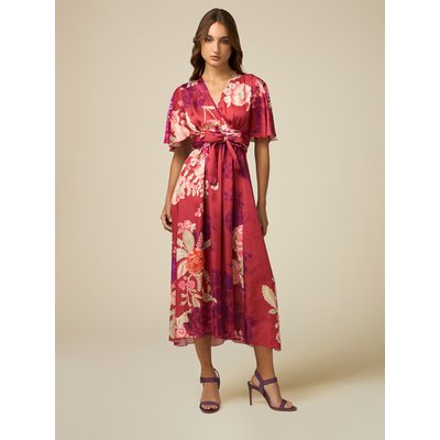 Robe réalisée en satin fluide à fantaisie florale japonaise OLTRE