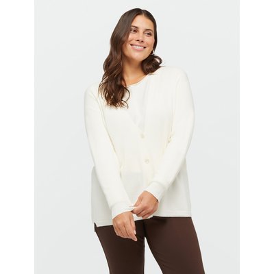 Cardigan à col en V, bords à côtes et boutons assortis FIORELLA RUBINO