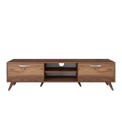 Meuble TV, 2 portes rabattables, 2 niches ouvertes au milieu décor bois noyer L180 cm CALICOSY