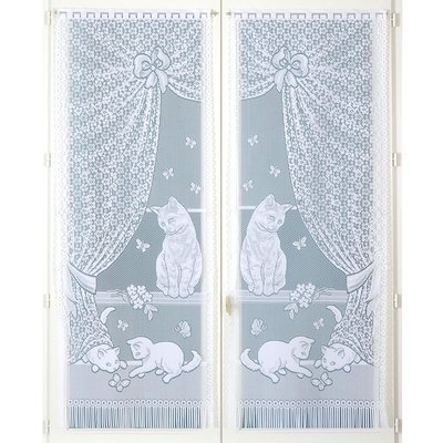 Paire de vitrages dentelle chatons et franges HOME MAISON