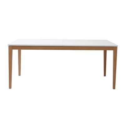 Table à manger scandinave extensible blanche pieds bois rectangulaire L180-260 cm DELAH MILIBOO