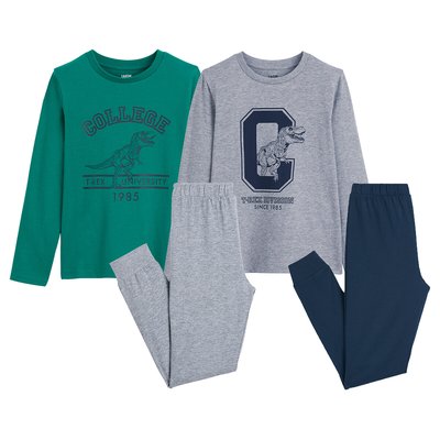 Pack of 2 Pyjamas in Cotton with Dinosaur Campus Print LA REDOUTE COLLECTIONS