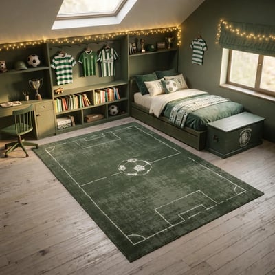 Tapis enfant motif terrain de football, ludique et sportif UN AMOUR DE TAPIS