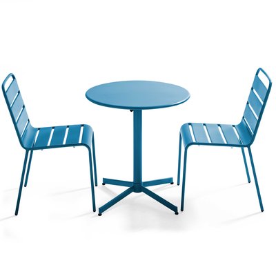 Salon de jardin table ronde et 2 chaises en métal, PALAVAS OVIALA