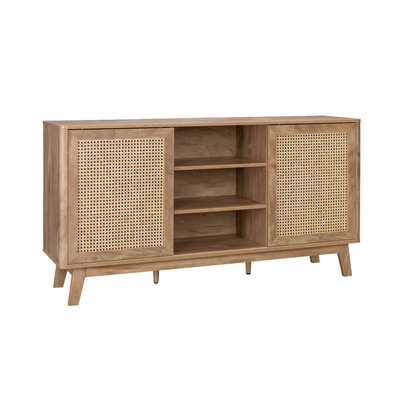 Buffet effet bois et cannage 2 portes coulissantes 150cm MANI SWEEEK