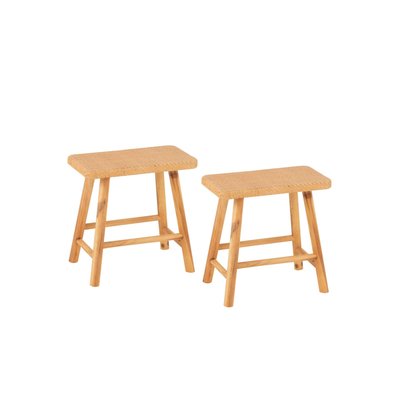 Tabourets en pin et rotin naturel (lot de 2) - LAOS HELLIN, DEPUIS 1862