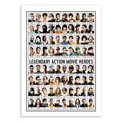 Affiche d’art et cadre noir 50 x 70 cm - Legendary Action Movie Heroes - Olivier Bourdereau WALL EDITIONS