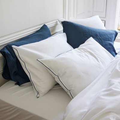 Taie d'oreiller en satin de coton lavé, RÊVE SATINÉ BLANC CERISE
