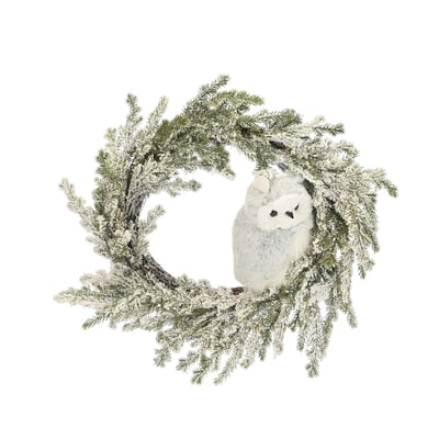 55cm Nordic Lights Snow Flocked Wreath with Owl SO'HOME