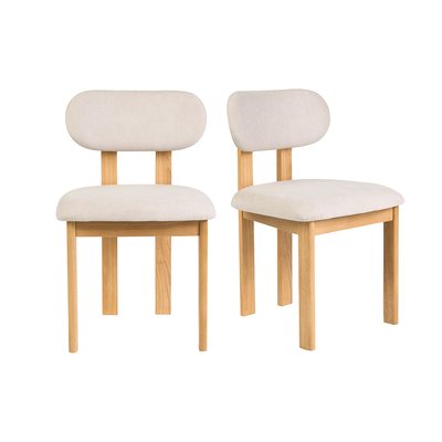 Chaises en tissu effet velours texturé beige et bois clair frêne (lot de 2) NORMI MILIBOO