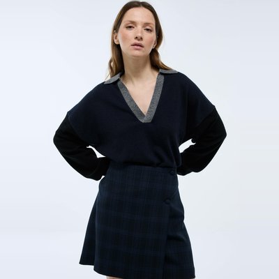 Pull col polo contrasté contenant de la laine et du cachemire MONOPRIX
