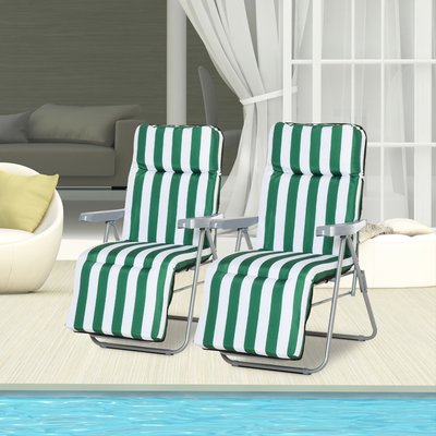 Lot de 2 chaises longues pliables bleu blanc OUTSUNNY