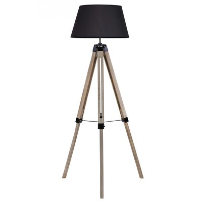 Lampadaire Trépied Bois Abat-jour Noir WADIGA