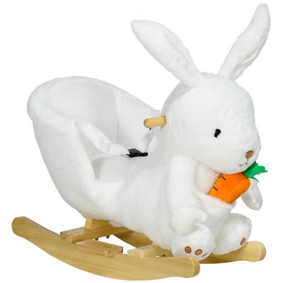 Jouet à bascule lapin siège ceinture effet sonore bois peluche blanc HOMCOM