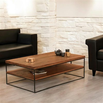 Table basse en bois massif double plateau 120 cm OKA PIER IMPORT