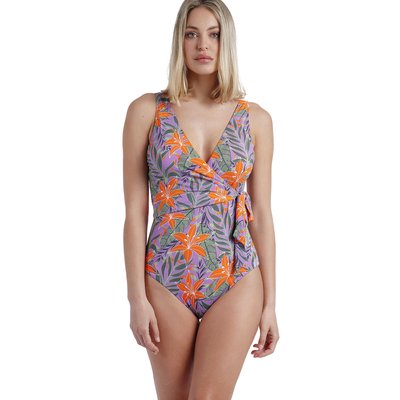 Maillot SÉDUCTION bain 1 pièce préformé croisé Jungle Mauve ADMAS